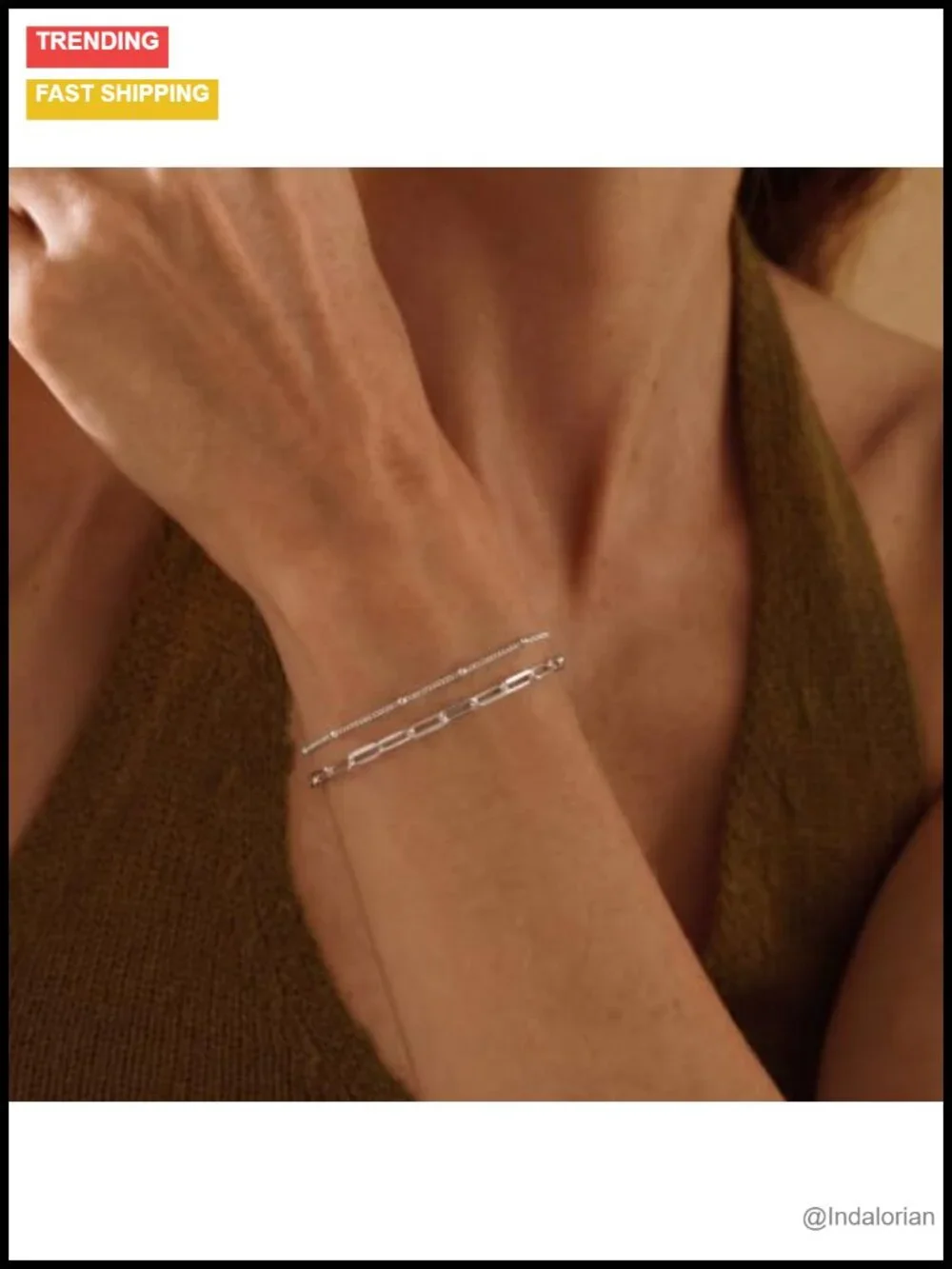 925 Sterling Silver Bracelet Set Paperclip & Bead Chain Stackable